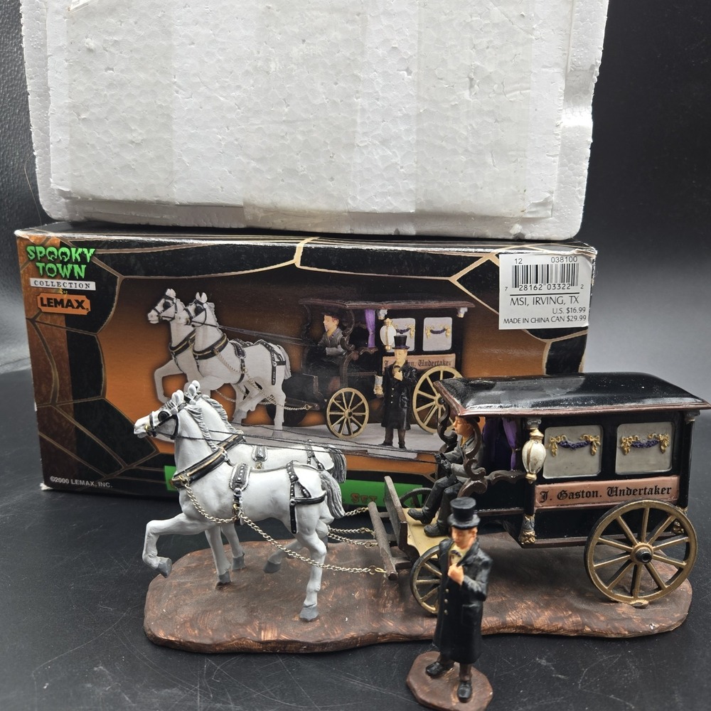 Vtg Lemax Spooky Town Undertakers Carriage Retired Halloween Town Original Box